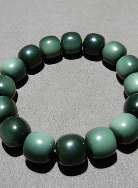 新疆和田玉沙枣青籽料手串14mm老型珠 天然玉石手链 男女款带证书