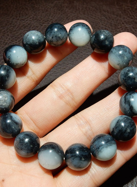 和田玉青花特色手串 12mm 圆珠玉石手链男女文玩饰品 带证书