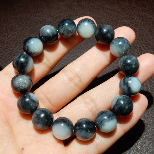 带证书 圆珠玉石手链男女文玩饰品 和田玉青花特色手串 12mm
