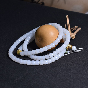 新疆和田玉羊脂白玉直切珠6mm 文玩饰品 项链多圈手串可绕手三圈