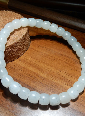 和田玉【新疆青花籽料手串】7mm 白底墨点款 国风单圈男女手饰