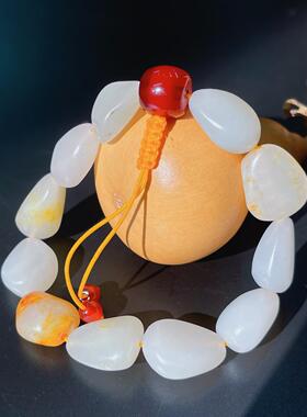 新疆和田玉白玉籽料原石手串 随形玉石手链 男女款文玩手串