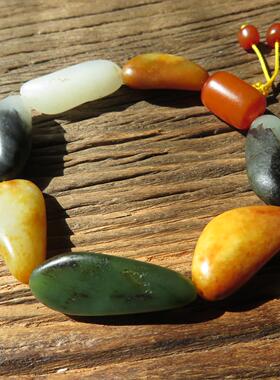 新疆和田玉籽料原石手串 多宝玉石手链男女文玩饰品