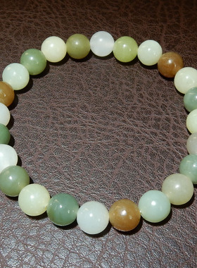 和田玉多宝 8mm 圆珠手串 晴水糖料渐变手链 国风玉石手饰