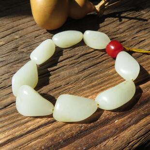 文玩手串 男女款 新疆和田玉白玉籽料原石手串 随形玉石手链