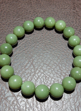 和田玉沙枣青 11mm 圆珠手串 油润亮光单圈手链 文玩收藏款