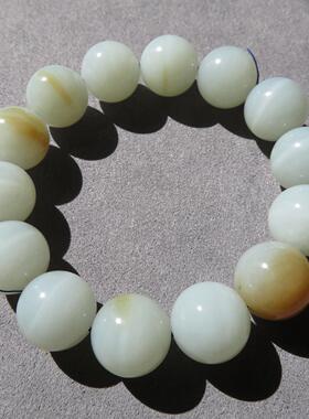 一方玉舍和田玉新疆且末料带糖特色一线天16mm圆珠手串手链