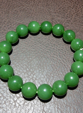 和田玉俄料辣菠菜绿碧玉手串 12mm 圆珠天然玉石手链男女文玩饰品