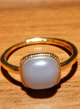 和田玉【青海料烟紫戒指】925 银镶方糖款 国风轻奢男女指环