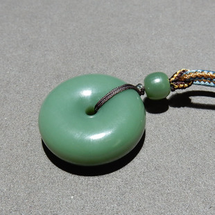 新疆和田玉沙枣青籽料蓝调平安扣吊坠 天然玉石挂件 带证书