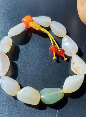 新疆和田玉白玉籽料原石手串 随形玉石手链 男女款文玩手串