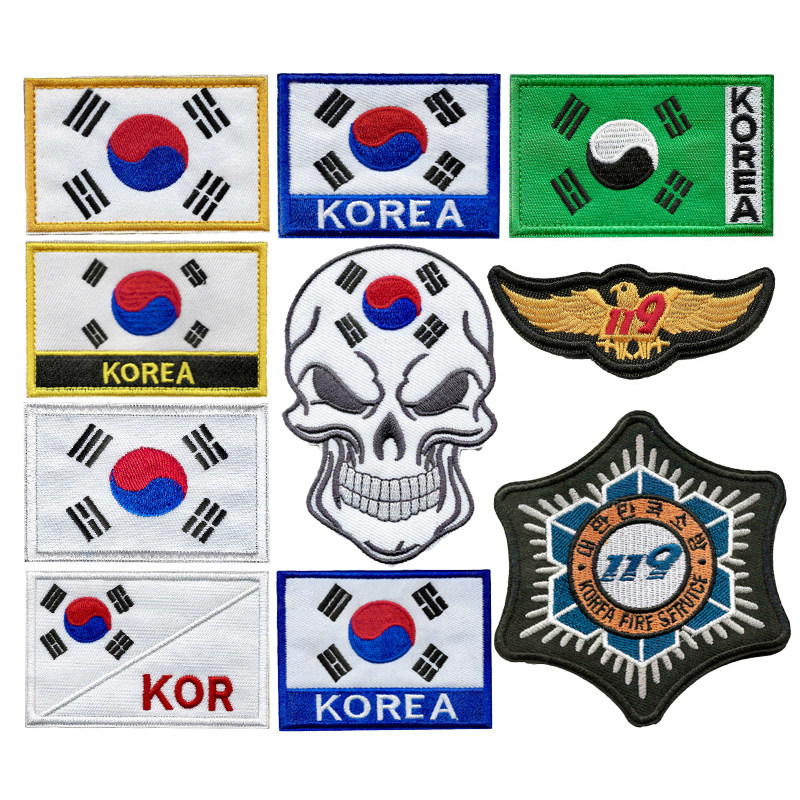 韩国太极旗骷髅旗帜刺绣士气章臂章魔术贴背包贴战术背心自粘徽章