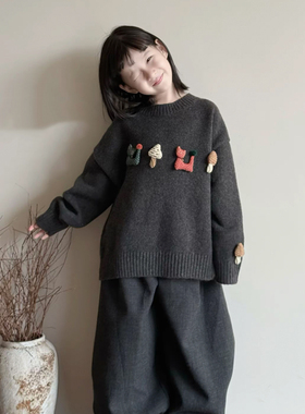 女童毛衣秋冬款2025新款儿童加厚针织衫上衣女孩冬季打底衫毛线衣