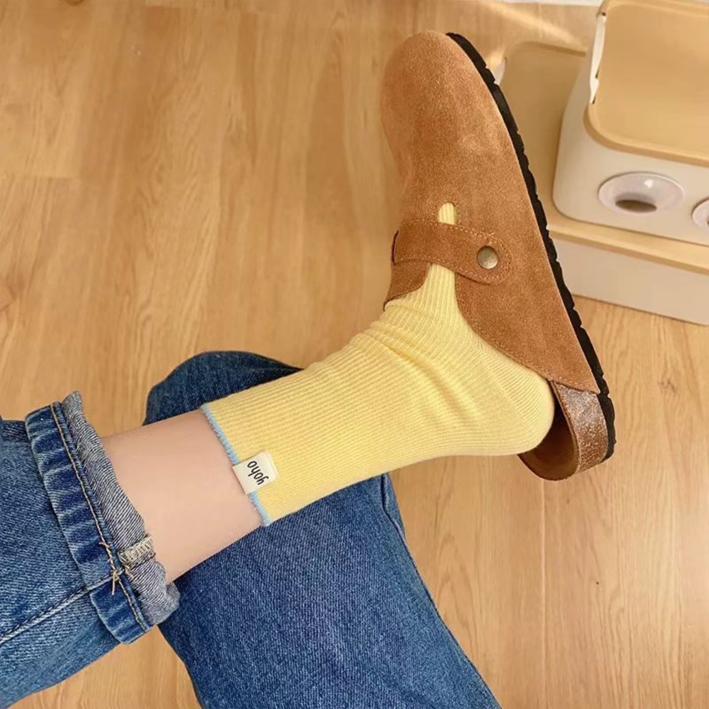 韩版撞色布标中筒袜秋季女学院风