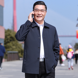 爸爸外套男士2025新款春秋季夹克上衣春款翻领中老年人商务爷爷装