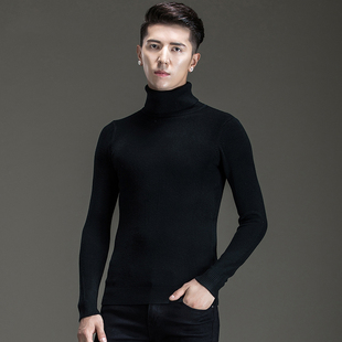 潮牌高领毛衣男韩版潮流个性修身针织衫冬季加绒加厚款男士打底衫