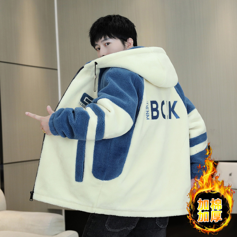 青少年颗粒绒棉衣男冬季新款加棉加厚保暖棉服外套帅气羊羔绒棉袄