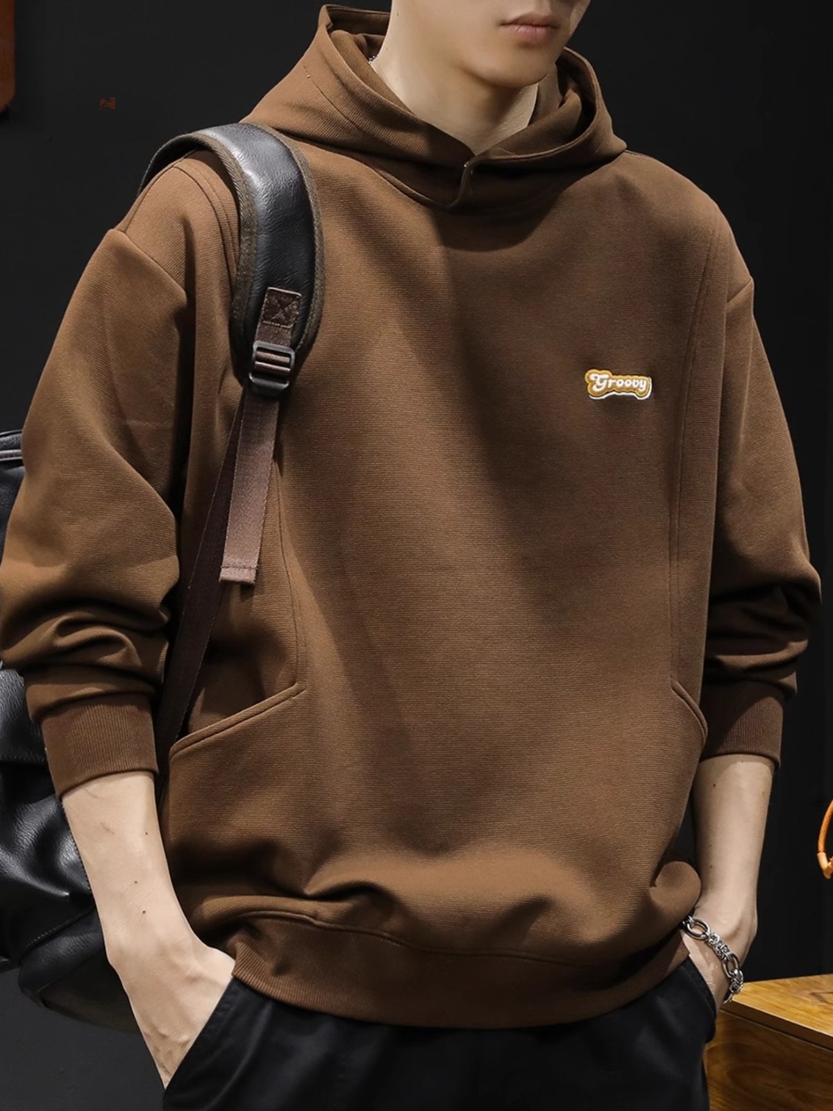 美式重磅卫衣男2025春秋季宽松加绒加厚保暖上衣青年百搭连帽外套