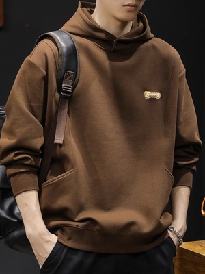 美式重磅卫衣男2025春秋季宽松加绒加厚保暖上衣青年百搭连帽外套