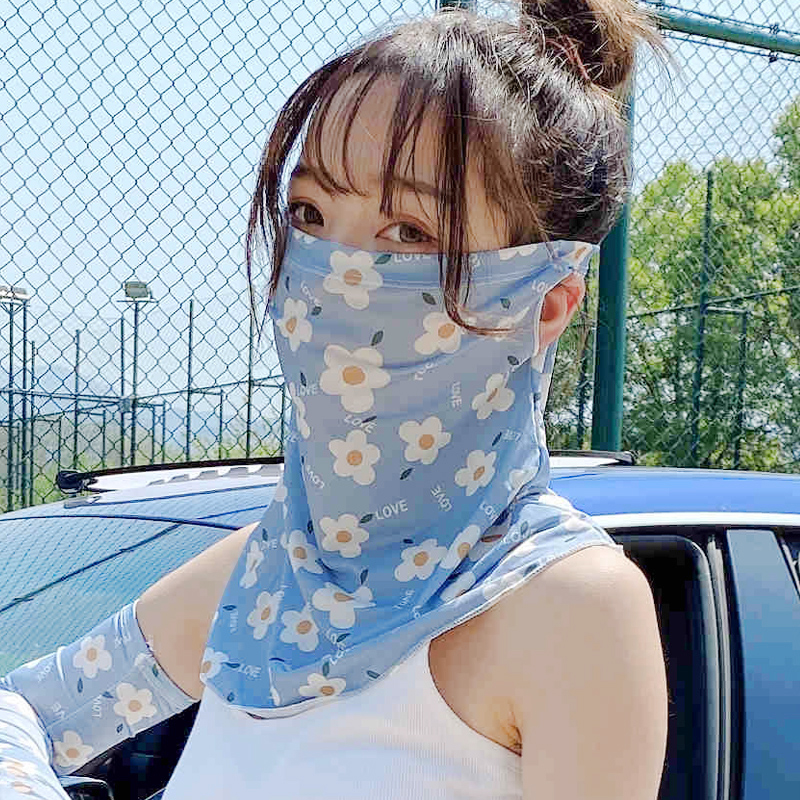 防曬面紗女夏季面罩全臉罩面部遮臉薄款遮陽(yáng)冰絲口罩護(hù)頸掛耳透氣