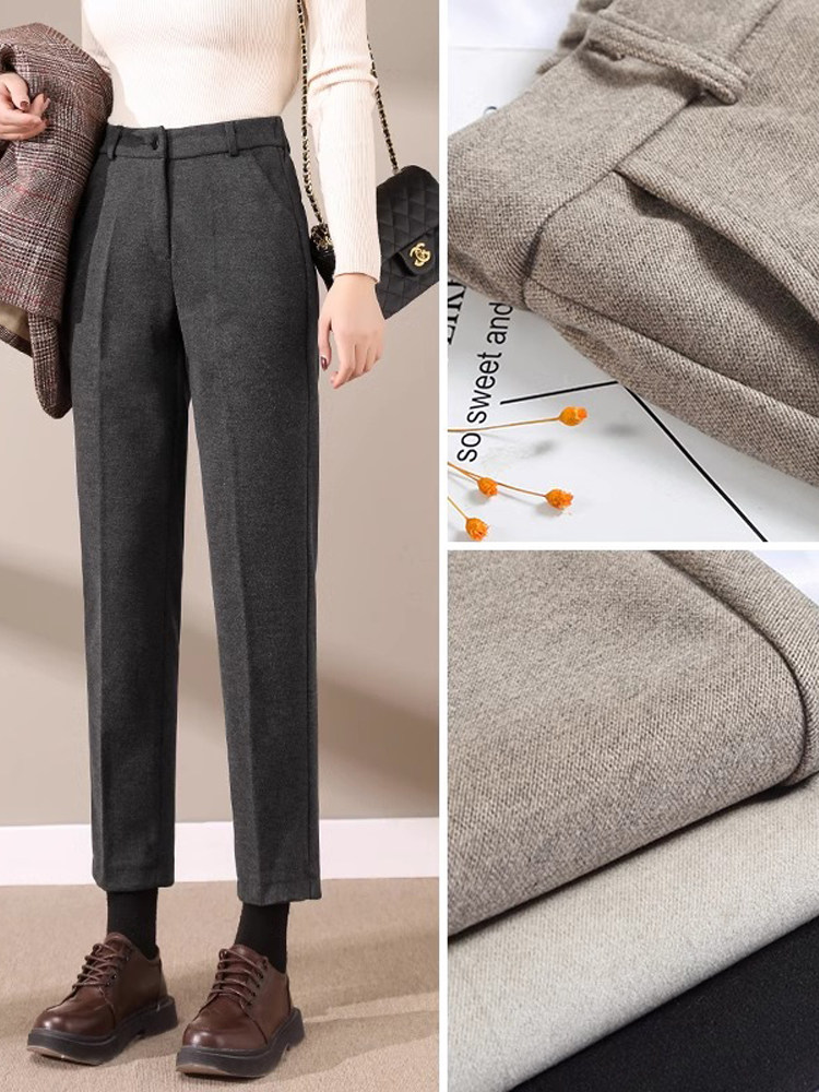 2025新款春秋季窄版灰色西装毛呢裤女九分小个子休闲直筒烟管裤子