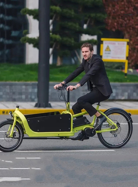 cargobike自行车接送孩子上学载人单车载货人力亲子电助力脚踏车