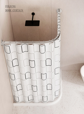 角浴帘浴室免打孔弯杆淋浴块防霉浴室防水布隔断窗帘