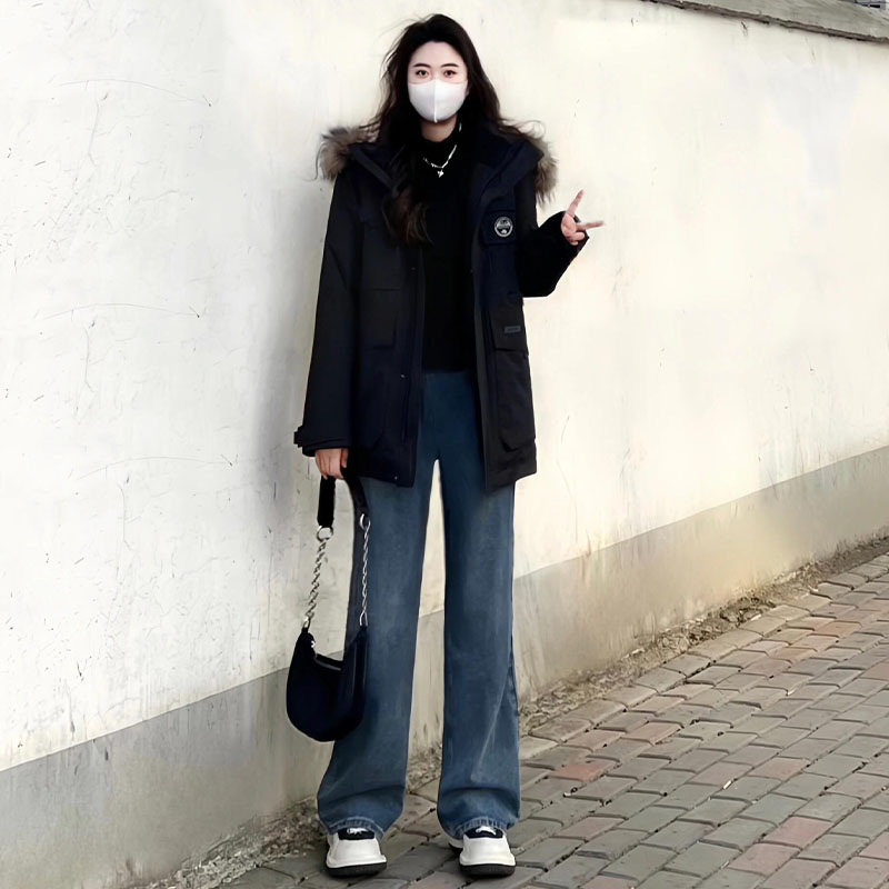 美式复古情侣毛领派克羽绒棉袄女