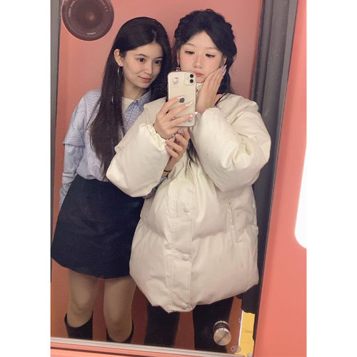 巨好看pu皮羽绒棉服女冬季面包服