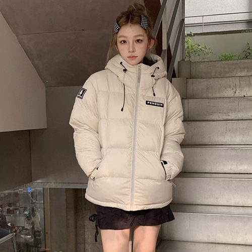 国潮学院风连帽羽绒棉服女冬外套