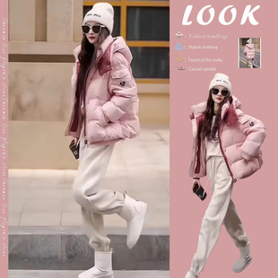 洋气小香风羽绒棉棉服女秋冬装 多巴胺撞色轻薄白鸭绒加厚保暖外套