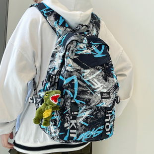 双肩包男书包大学生高中初中生大容量潮流原宿韩版 背包女 涂鸦新款