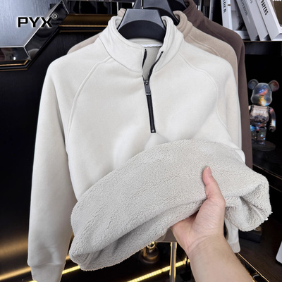 加厚一体绒男卫衣男士2025新款冬季半拉链超厚奥粒绒保暖上衣男款