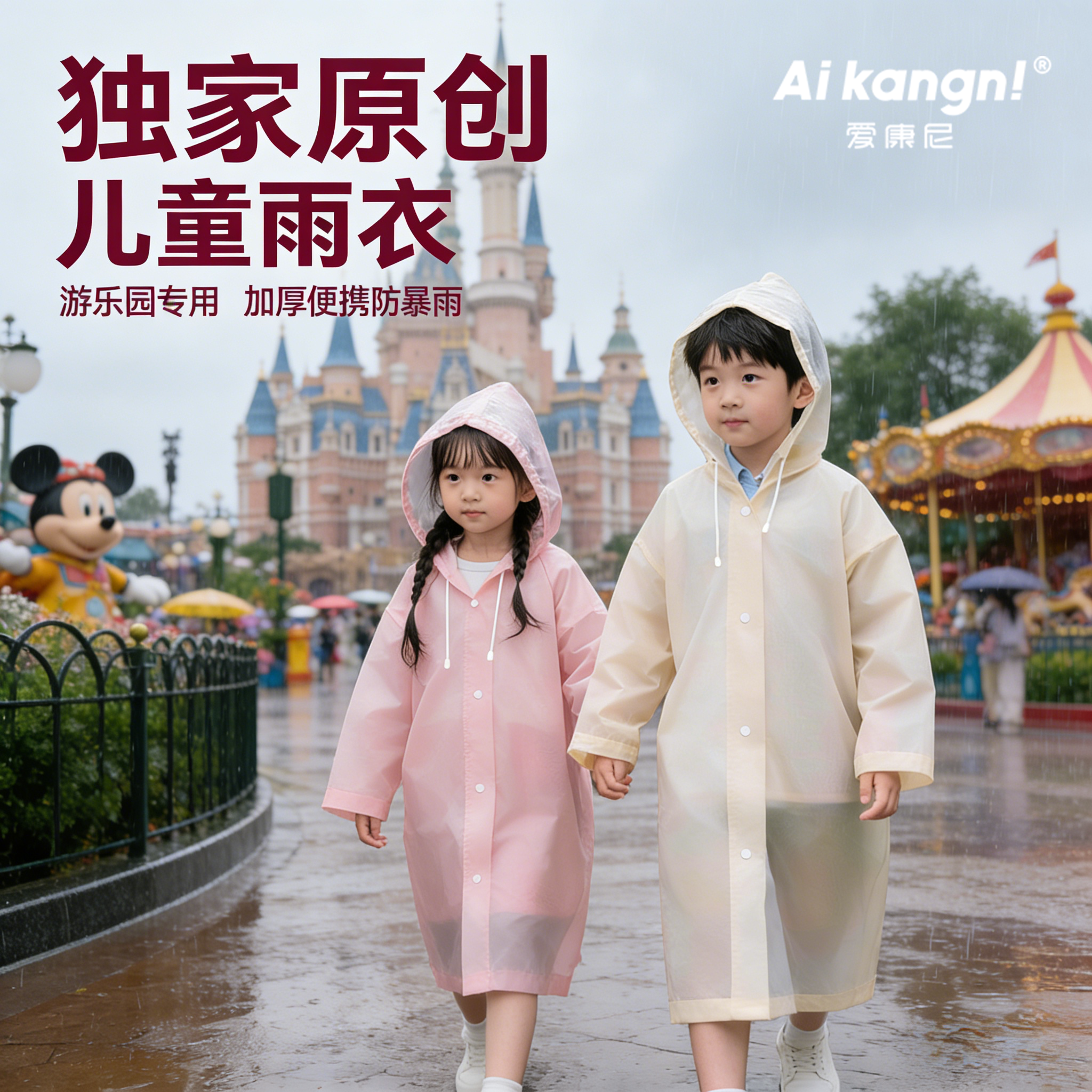 莫兰迪色儿童雨衣一次性旅行便携加厚可背书包防暴雨雨披2026新款