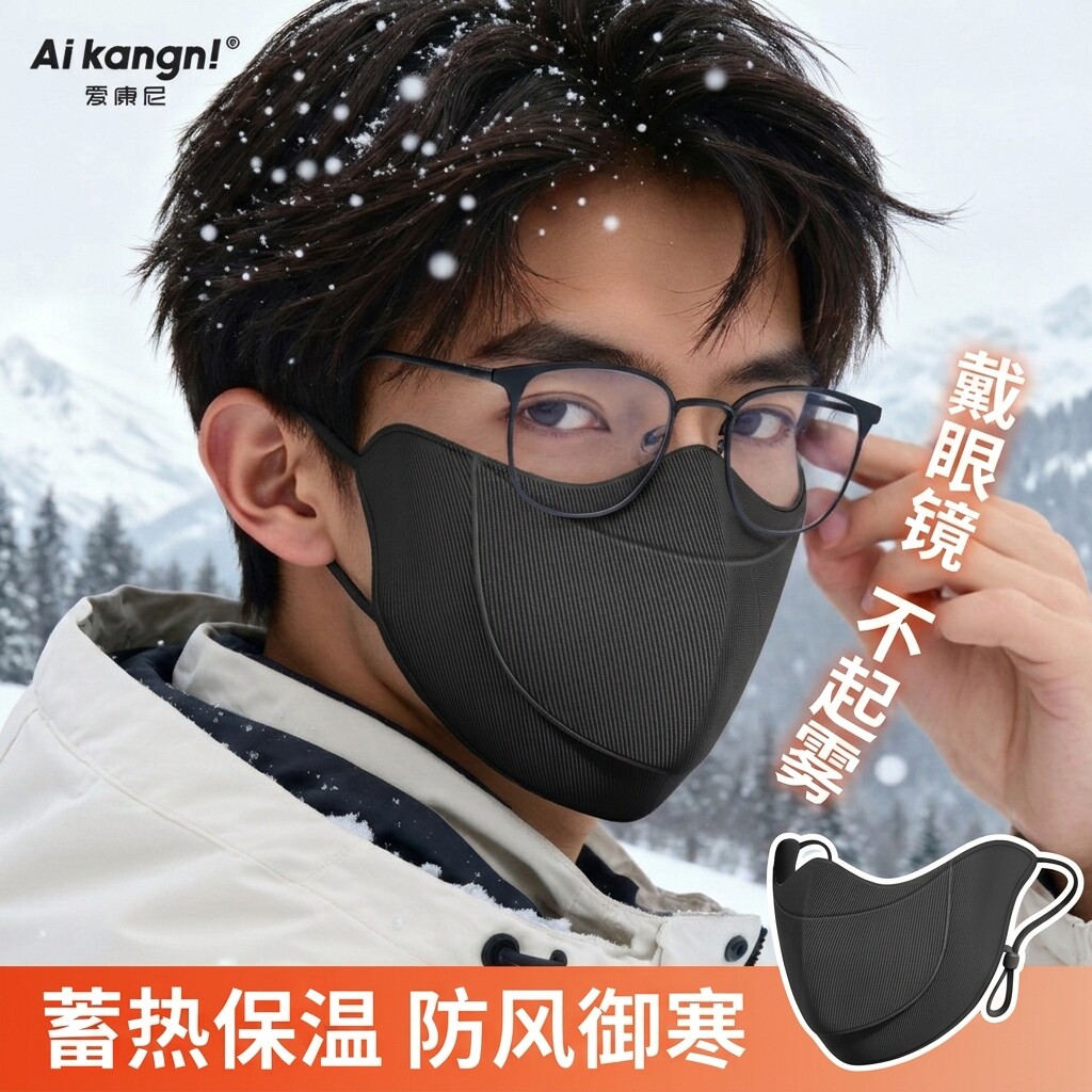 男士保暖口罩2026新款可喝水女高颜值防风防寒冬加厚戴眼镜不起雾