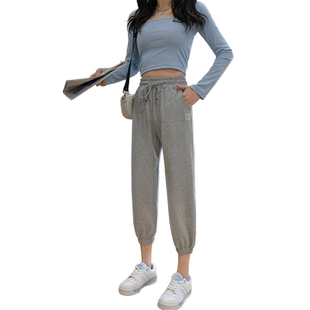 运动裤女春秋薄款高腰宽松显瘦小个子束脚百搭休闲直筒哈伦灯笼裤