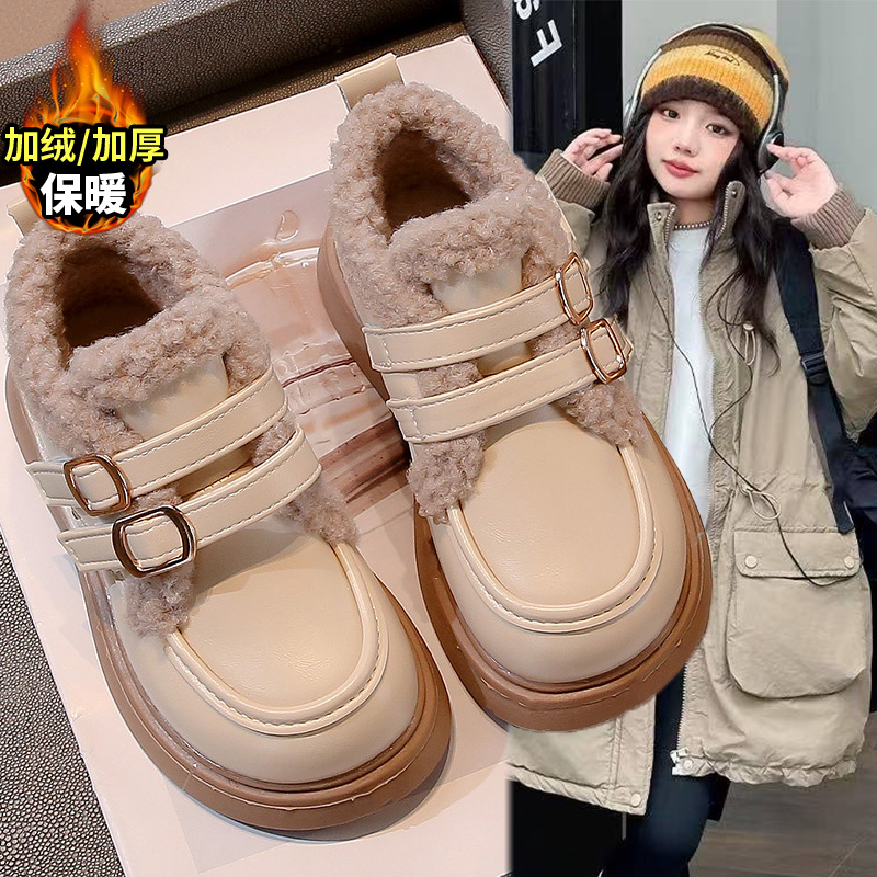 女童小皮鞋厚底豆豆鞋