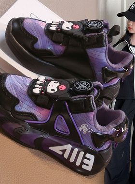 女童鞋子春秋儿童运动紫色老爹鞋旋转扣中大童防水篮球青少年跑步