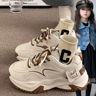 女童时尚老爹鞋黑色中大童耐脏保暖跑步鞋厚底小白鞋增高休闲运动