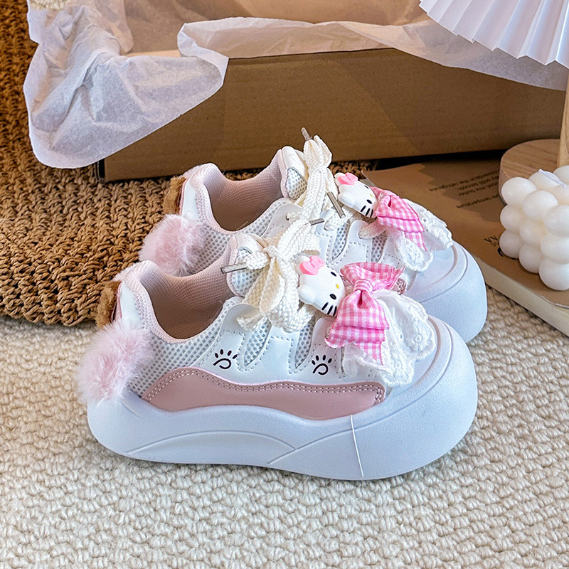女童可爱风卡通厚底运动鞋新款学生休闲面包鞋百搭板鞋天蓝色潮鞋