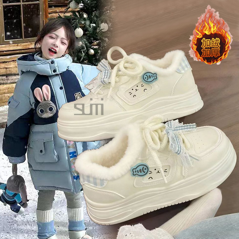 女童冬季加绒运动鞋2025爆款女大童女孩保暖鞋子时尚防滑潮款棉鞋