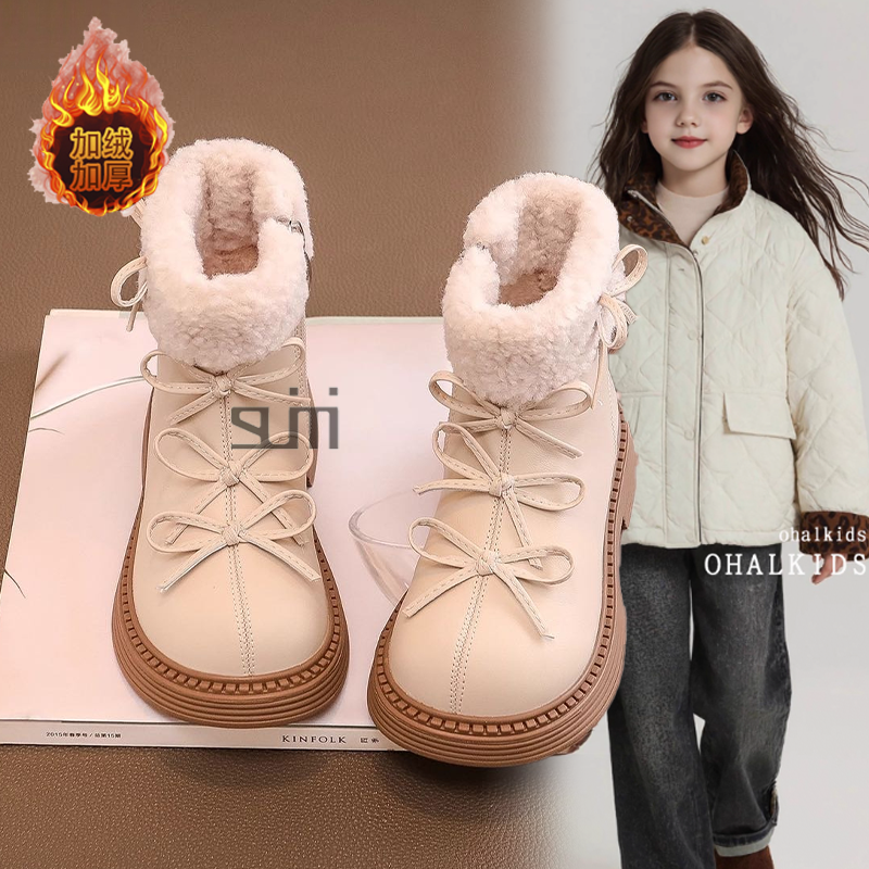女童雪地靴加绒小皮靴公主保暖