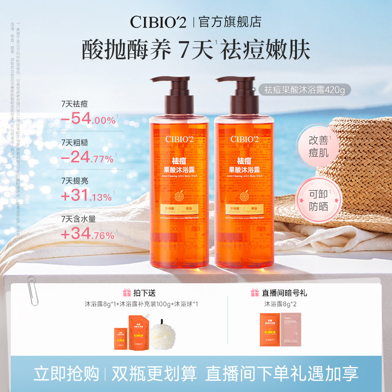 cibio2仲夏西柚果酸沐浴露420g*2去角质祛痘保湿嫩肤持久留香