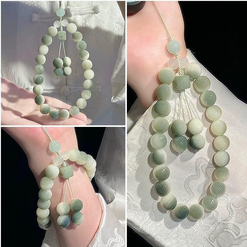 绿飘花菩提手串手机链挂绳钥匙扣精致汽车挂件菩提子手机壳挂绳