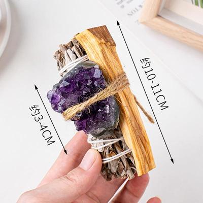 天然白鼠尾草秘鲁圣木条水晶原石香薰杖套装家居香氛净化摆件