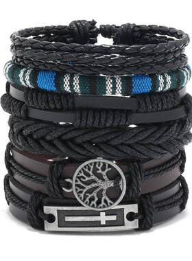 跨境电商饰品皮质编织手链36件套亚马逊热销男士手链源头厂家直销