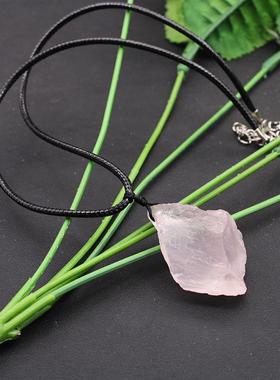 水晶原石吊坠天然粉晶随形矿石装饰饰品男女款项链礼物挂件