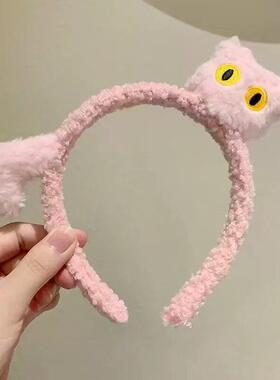 可爱卡通猫咪毛绒洗脸发箍女秋冬外出百搭防滑时尚头箍发卡头饰女