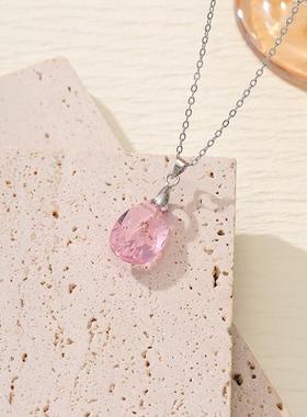 龙和水晶跨境欧美饰品长款几何水滴项链时尚轻奢炫彩不锈钢链条项