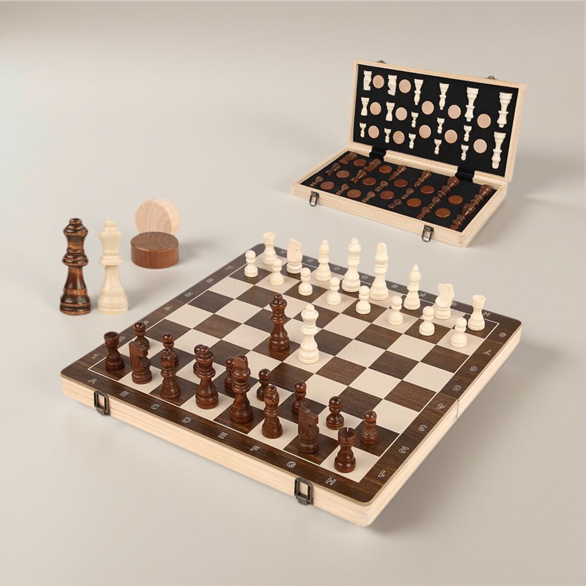 磁性木制国际象棋国际跳棋二合一可折叠棋盘家庭亲子互动双皇后